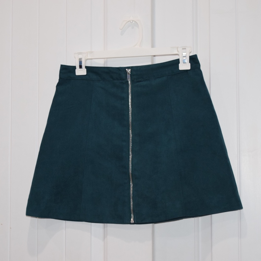 Teal suede mini skirt